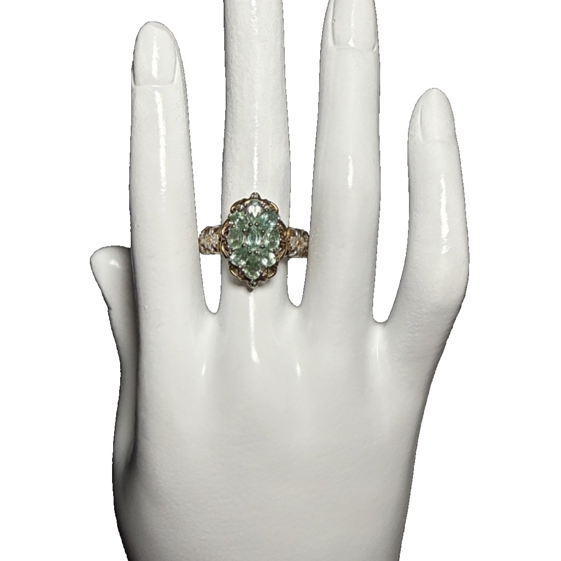 Michael Valitutti 925 Sterling Silver Two Tone Green Amethyst Cluster Ring J-9p